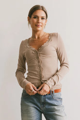 Logan Lace Trim Top in Taupe - FINAL SALE