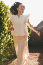 Quinley Embroidered Top in Ecru - FINAL SALE