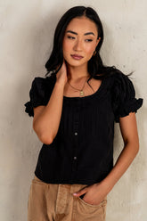 Payton Button Front Blouse in Black - FINAL SALE