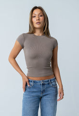 Asher Ribbed Top In Taupe