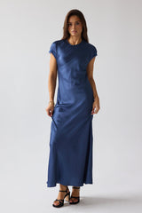Hanna Satin Maxi Dress In Blue - Final Sale