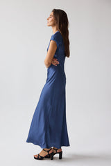 Hanna Satin Maxi Dress In Blue - Final Sale