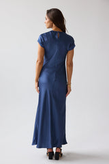 Hanna Satin Maxi Dress In Blue - Final Sale