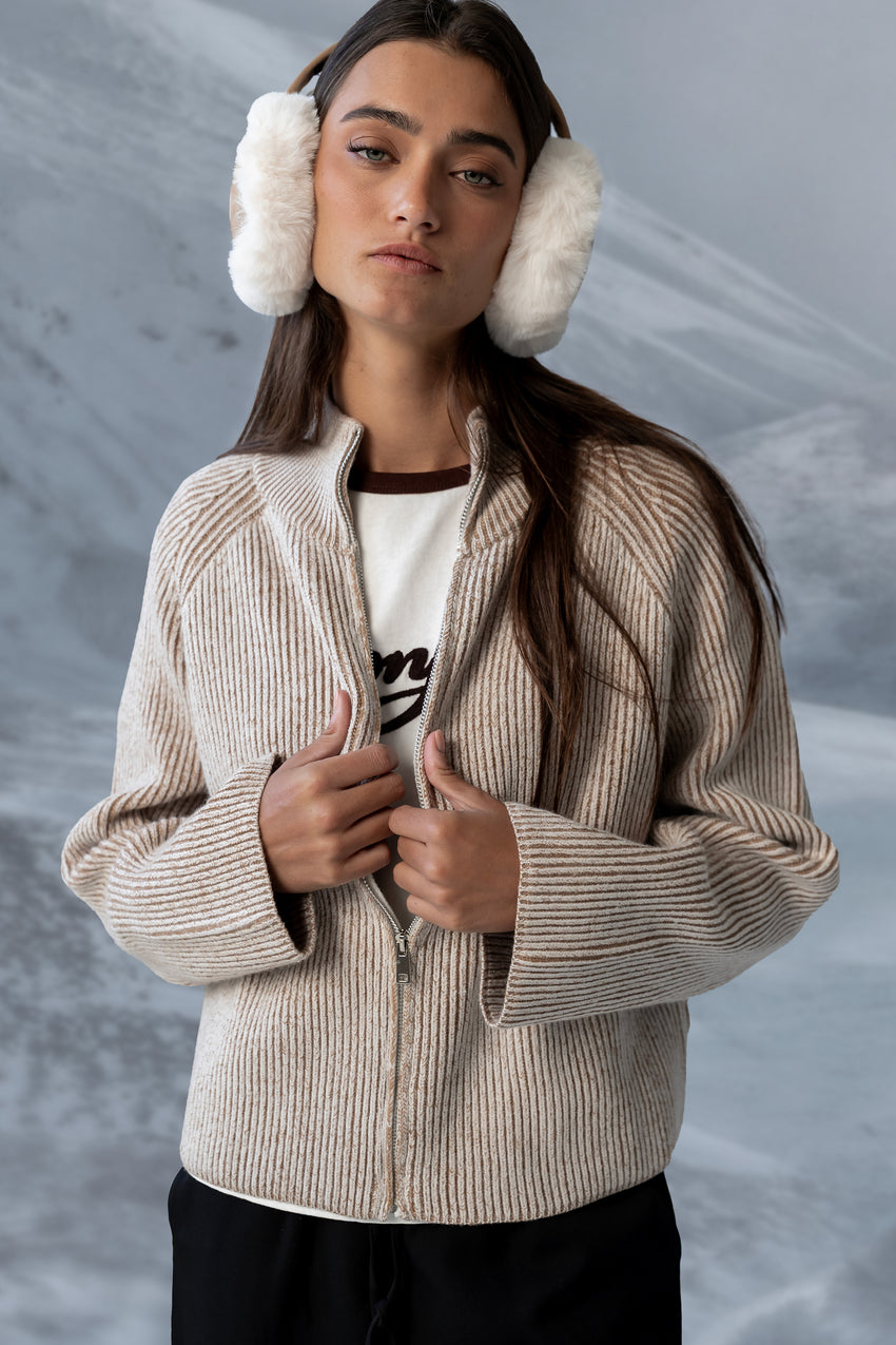 Abbie Ribbed Jacket in Taupe - FINAL SALE