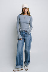 Toby Ribbed Top In Blue - Final Sale