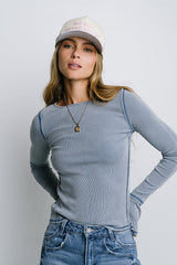 Toby Ribbed Top in Blue - FINAL SALE