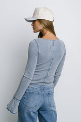 Toby Ribbed Top In Blue - Final Sale
