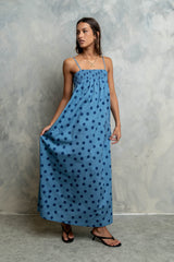 Taylen Polka Dot Maxi Dress In Dusty Blue - Final Sale