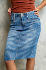 Bridget Striped Denim Knee Length Skirt