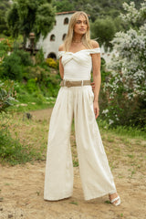 Hallie Wide Leg Pants In Oatmeal - Final Sale