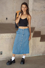 Kaylee Button Denim Skirt - Final Sale