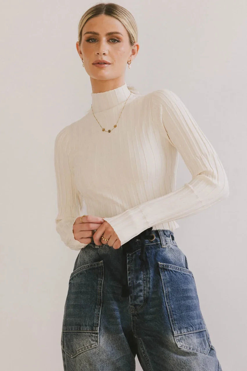 Winnie Ribbed Top In Cream - Final Sale