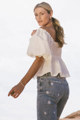 Ruffle Peplum Top In White - Final Sale