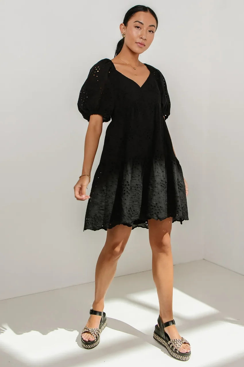 Jaime Eyelet Mini Dress In Black - Final Sale