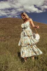 Ava Floral Midi Dress In Sage - Final Sale