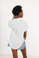 Topanga Striped Button Up In White - Final Sale