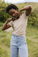 Aybree Ribbed Tee In Taupe - Final Sale