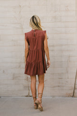 Regina Pleated Mini Dress In Brick - Final Sale