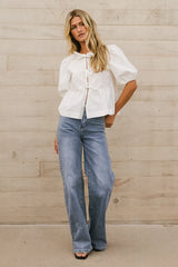 Natalia Peplum Tie Blouse In White - Final Sale