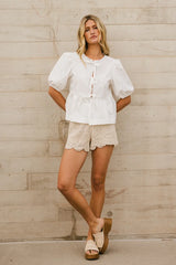 Natalia Peplum Tie Blouse In White - Final Sale