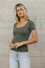 Scoop Neck Tee In Charcoal - Final Sale