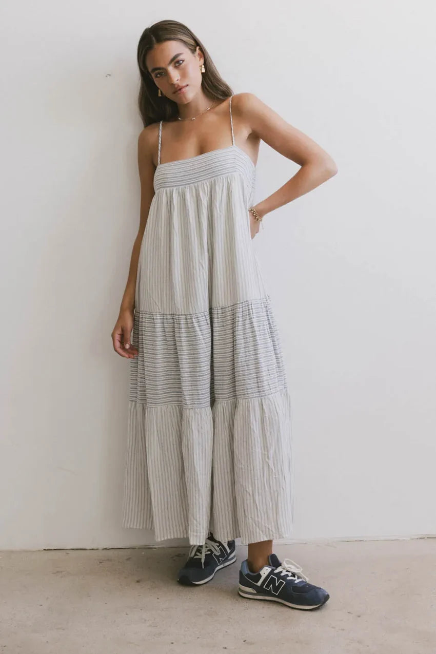 Demi Striped Midi Dress In Blue - Final Sale