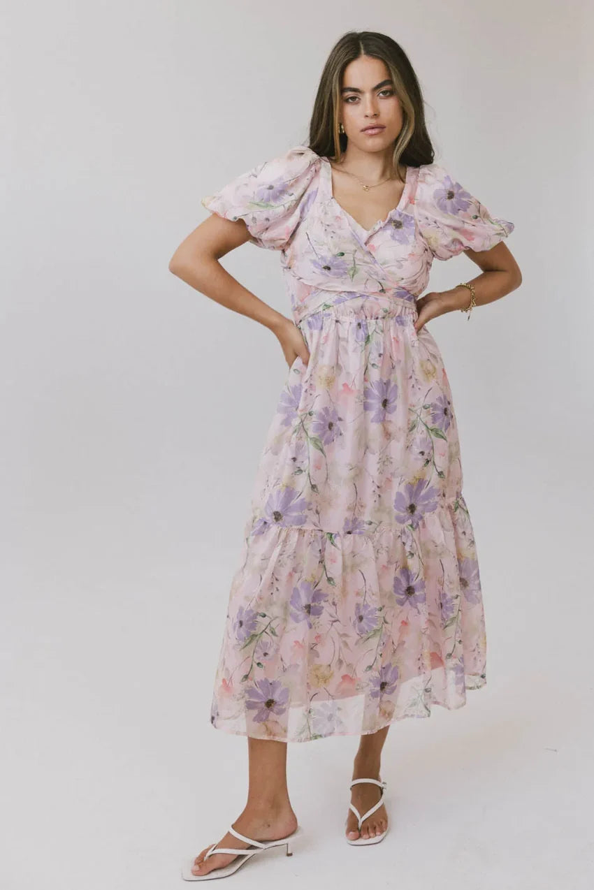 Angelique Floral Tie Dress In Pink - Final Sale