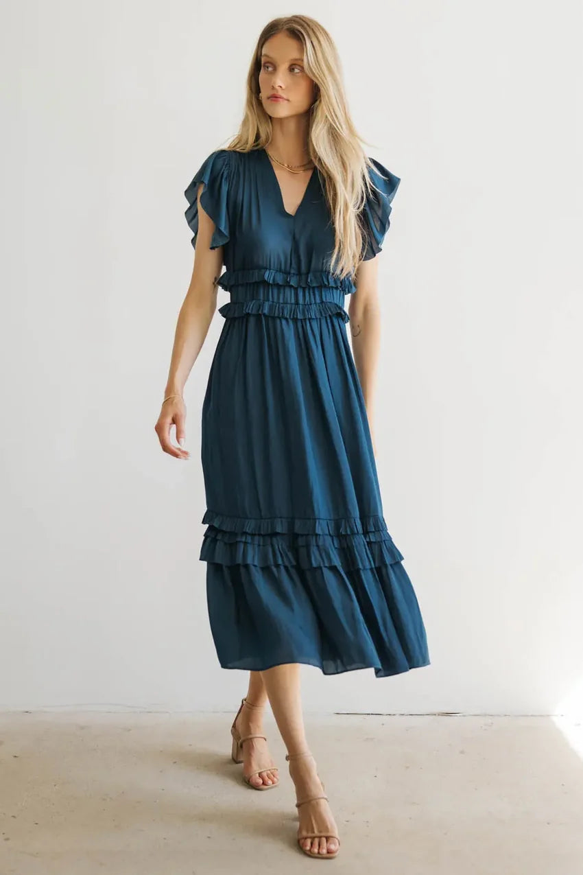 Willa Ruffle Dress In Teal - Final Sale
