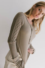Naomi Cable Knit Sleeve Top In Olive - Final Sale