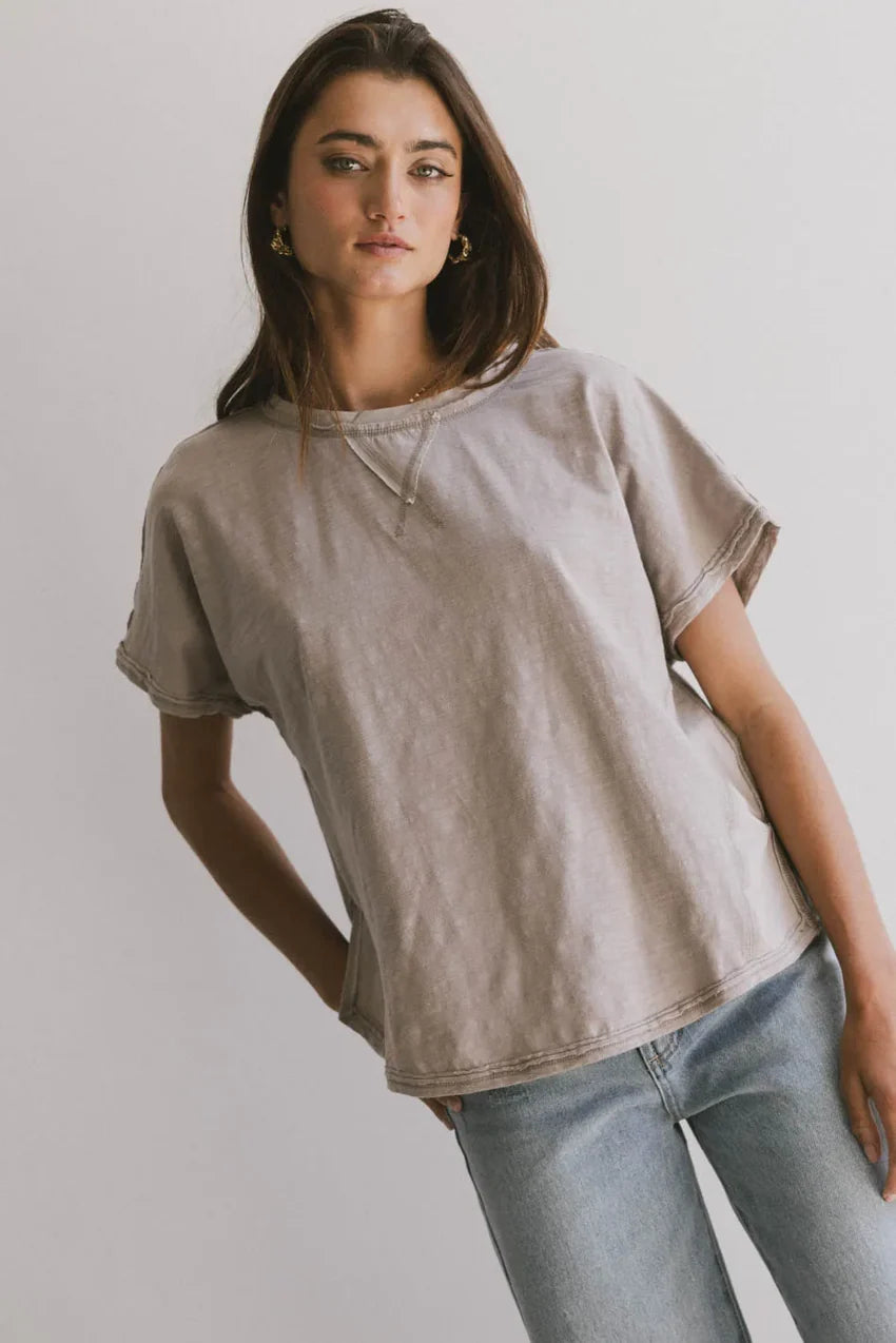 Indy Contrast Top in Taupe - FINAL SALE