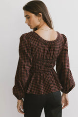 Ella Tie Peplum Blouse In Brick - Final Sale