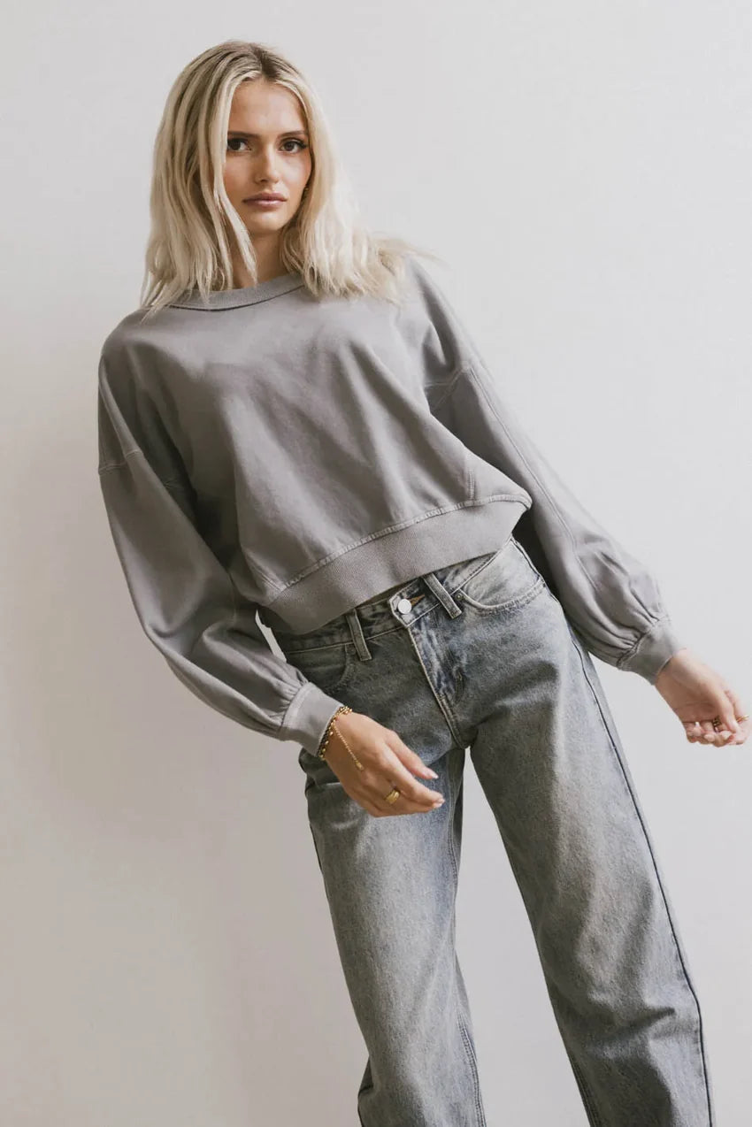 Sutton Exposed Seam Crewneck In Grey - Final Sale