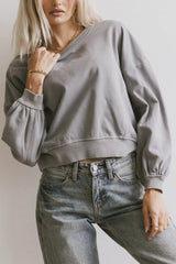 Sutton Exposed Seam Crewneck In Grey - Final Sale