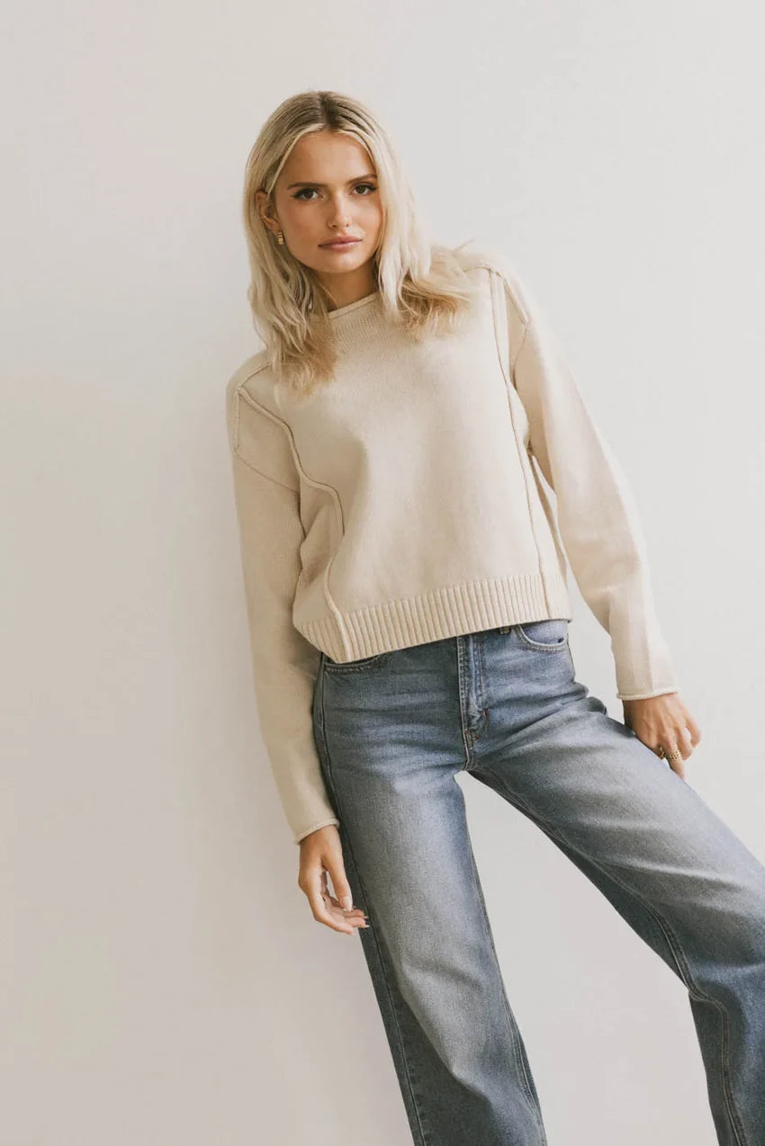 Leander Knit Sweater In Oatmeal - Final Sale
