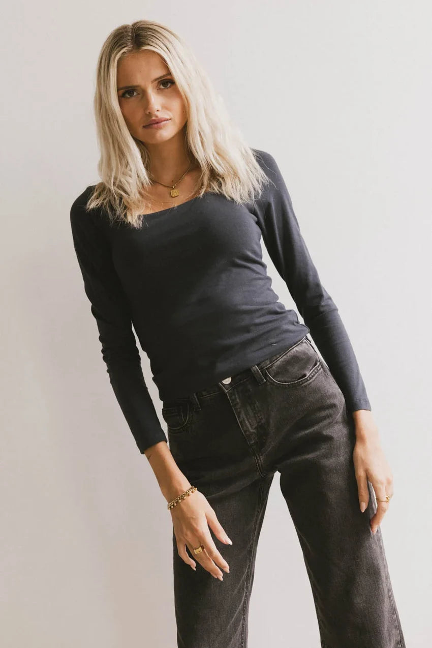 Polly Scoop Neck Top In Navy - Final Sale