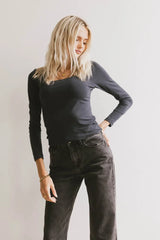 Polly Scoop Neck Top In Navy - Final Sale
