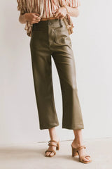 Sadie Wide Leg Pants In Olive Leather - Final Sale