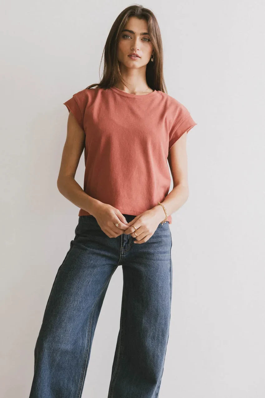 Harry Cutoff Top In Brick - Final Sale