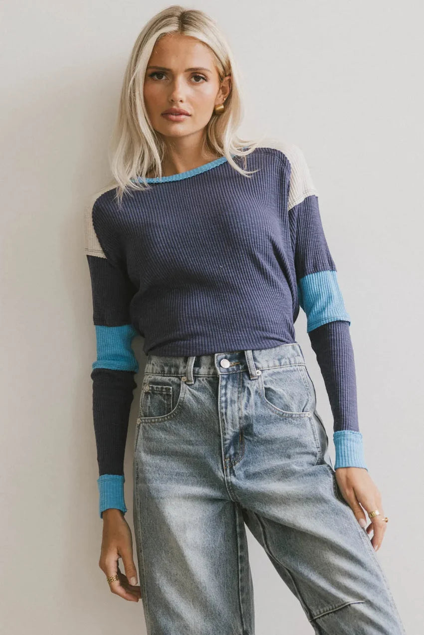 Sarai Ribbed Top In Blue - Final Sale