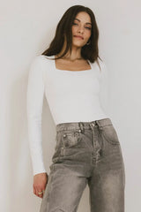 Demi Square Neck Bodysuit In White - Final Sale