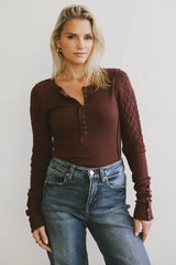 Naomi Cable Knit Sleeve Top in Red-Brown - FINAL SALE