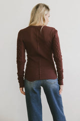 Naomi Cable Knit Sleeve Top In Red-Brown - Final Sale