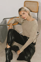 Kelcey Waffle Knit Top in Olive - FINAL SALE