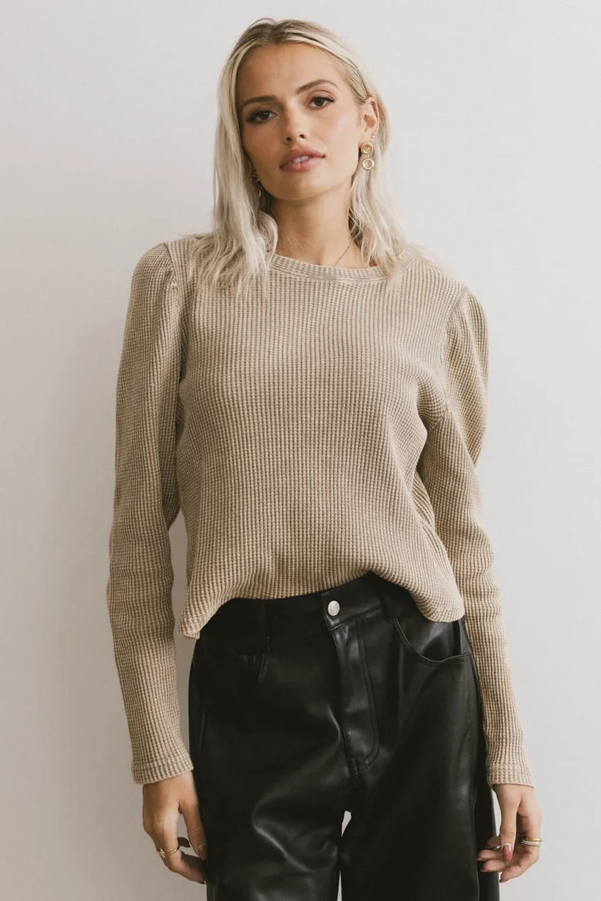 Kelcey Waffle Knit Top In Olive - Final Sale