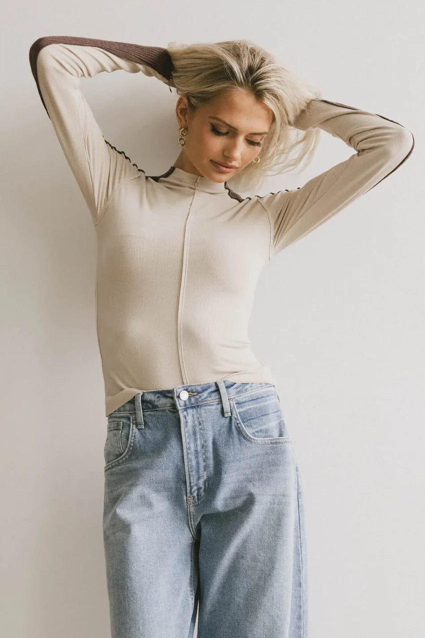 Cleo Ribbed Top In Bone - Final Sale