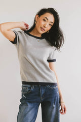 Maddie Ringer Sweater Top In Grey - Final Sale