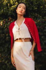 Julia Ribbed Cardigan In Red - Final Sale