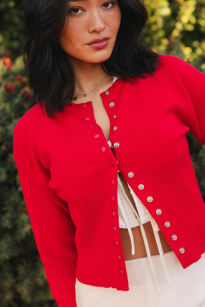 Julia Ribbed Cardigan in Red - FINAL SALE