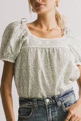 Peony Lace Trim Blouse In Blue