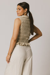Russel Smocked Button Up In Taupe - Final Sale